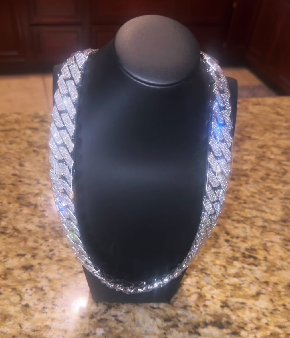 24 inch VVS1 Moissanite Cuban Link chain with .925 SilverSterling Silver 25mm & Passes diamond tester!!